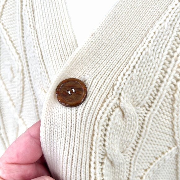 VINTAGE MEN'S GIMBELS IVORY CABLE KNIT GRANDPA CARDIGAN SWEATER W/ POCKETS! - Picture 3 of 7